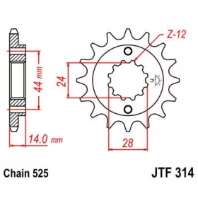 Lánckerék első JTF314 525 16 fogas