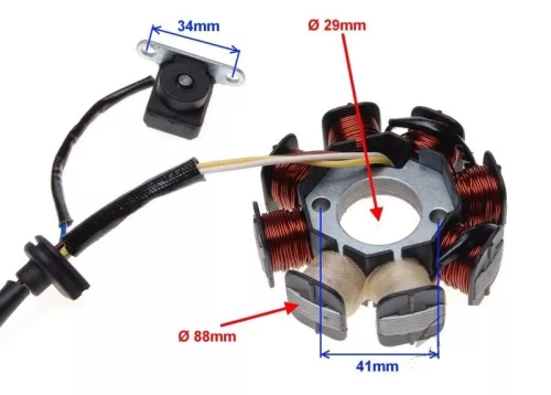 Gyújtás alaplap állórész 4T GY6 50-80cc-125ccm 8 tekercses 4 vezetékes TIP II.