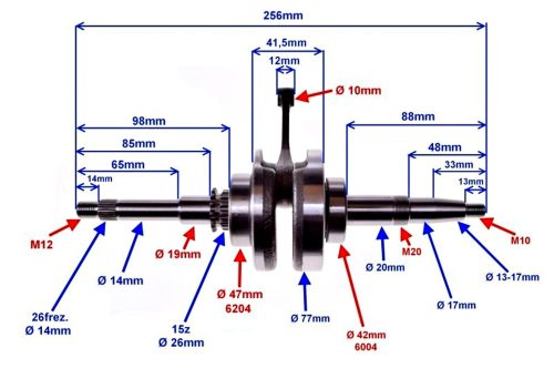 Főtengely SYM 50 FIDDLE III 4T, FIDDLE II 4T, JET 4, ORBIT II 4T, ORBIT I 4T, SYMPHONY 4T / PEUGEOT 50 LUDIX 4T, TWEET 4T, SPEEDFIGHT 3 4T
