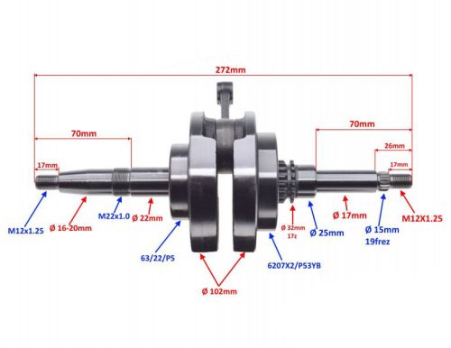 Főtengely SYM 125 SYMPHONY 2009>, ORBIT 2 2010>, FIDDLE 2 2010>, JET 4 2010> / PEUGEOT TWEET 125CC