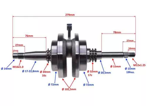 Főtengely 4T HONDA 125 SH 2001-2012 4T, 125 DYLAN, 125 NES@, 125 PANTHEON, 125 PS, 125 SWING 14-es csapszeges