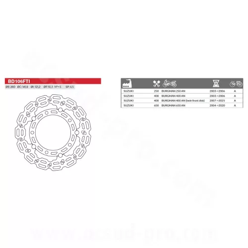 Féktárcsa SUZUKI BURGMAN 250CC 2003-2006 / 400-650CC 2004-2024  Ø260mm BRENTA