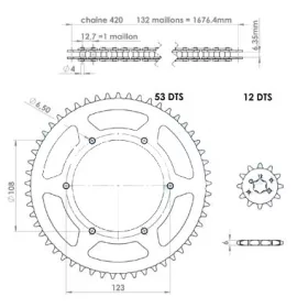   Lánckerék szett DERBI SENDA SM DRD /RACING/EVO/GPR NUDE/RACING/RS4 420 12X53